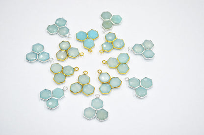 Aqua Chalcedony Faceted Fancy Shape Connector , Sold By Piece , 22 mm , RB-7466
