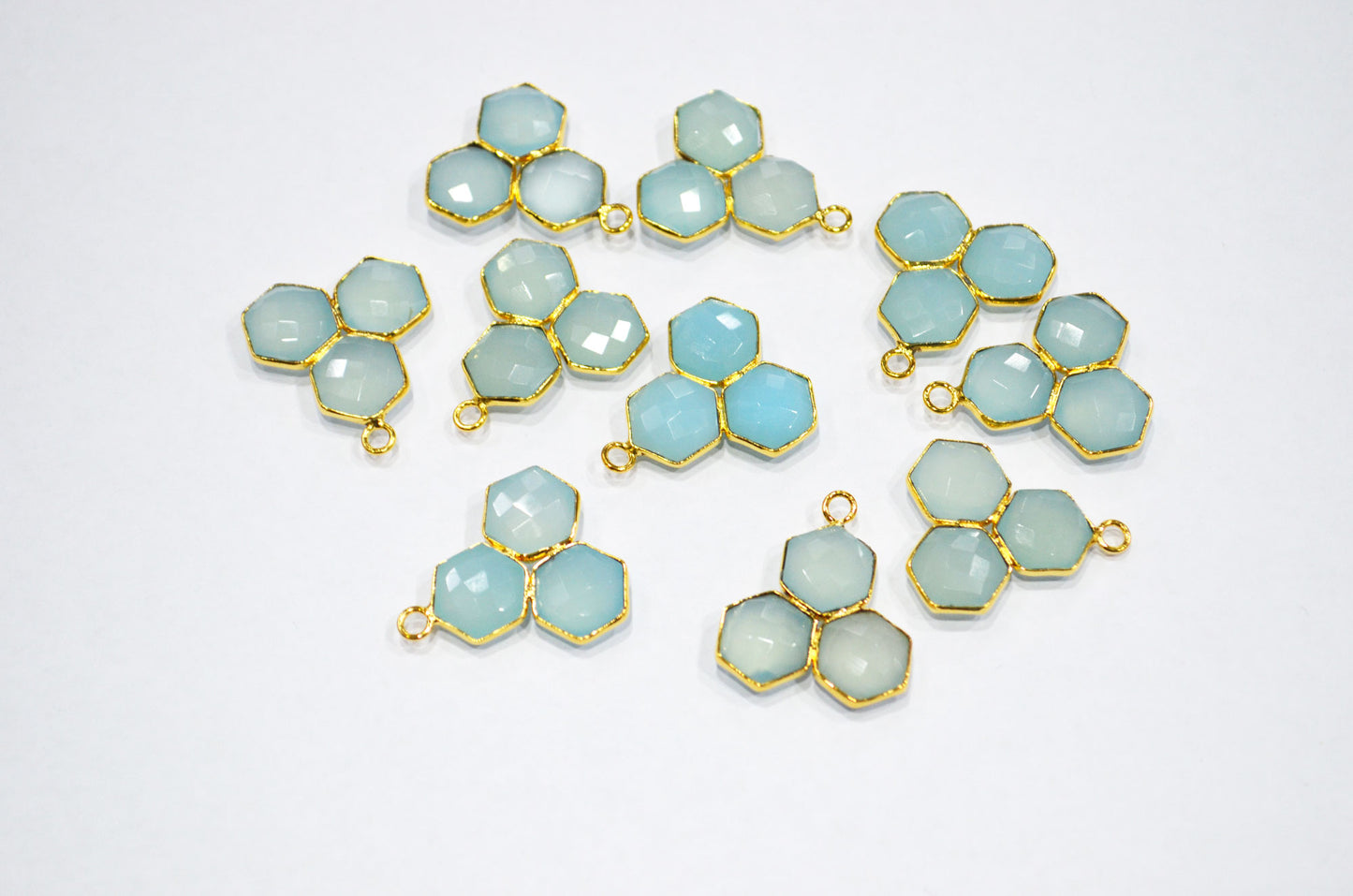 Aqua Chalcedony Faceted Fancy Shape Connector , Sold By Piece , 22 mm , RB-7466