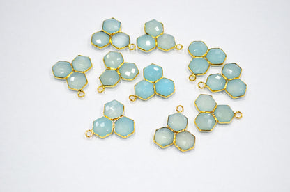 Aqua Chalcedony Faceted Fancy Shape Connector , Sold By Piece , 22 mm , RB-7466