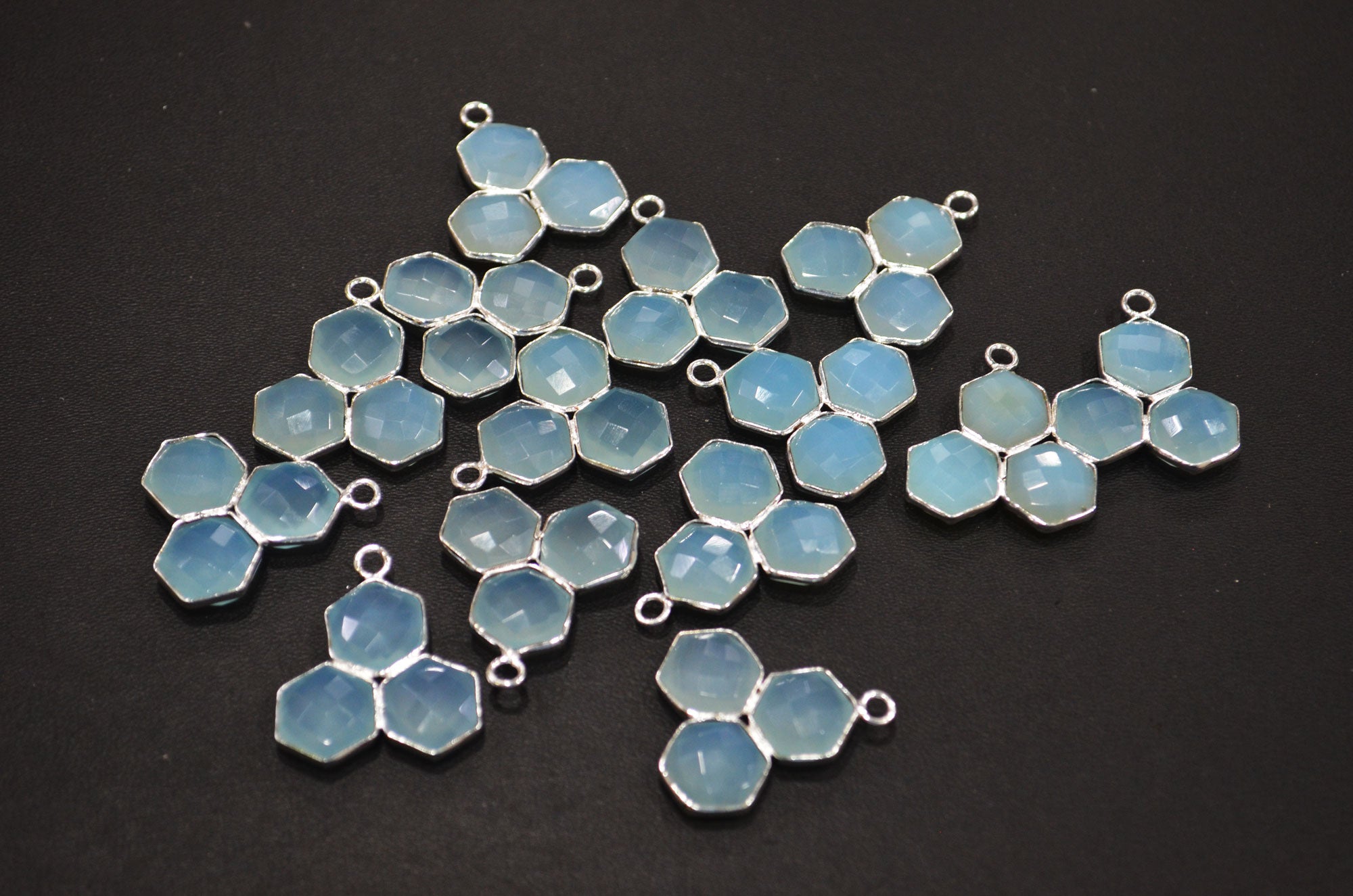 Aqua Chalcedony Faceted Fancy Shape Connector , Sold By Piece , 22 mm , RB-7466