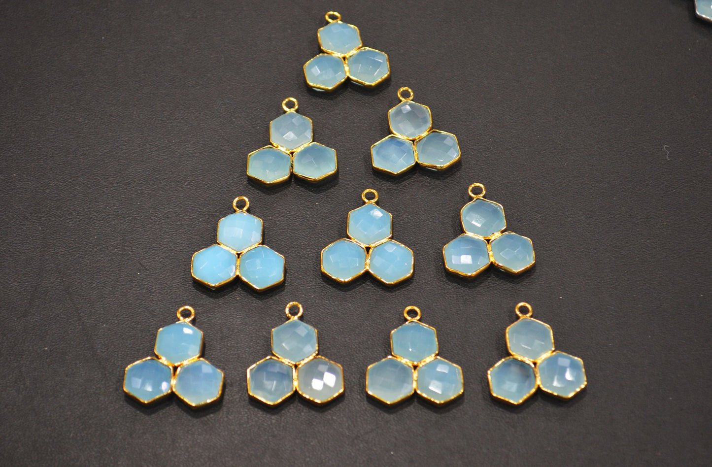Aqua Chalcedony Faceted Fancy Shape Connector , Sold By Piece , 22 mm , RB-7466