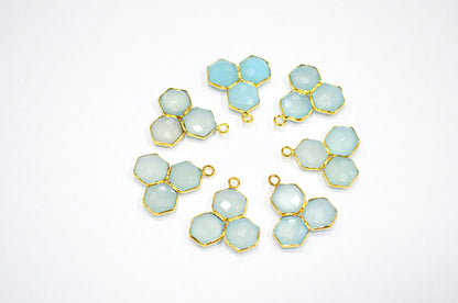 Aqua Chalcedony Faceted Fancy Shape Connector , Sold By Piece , 22 mm , RB-7466