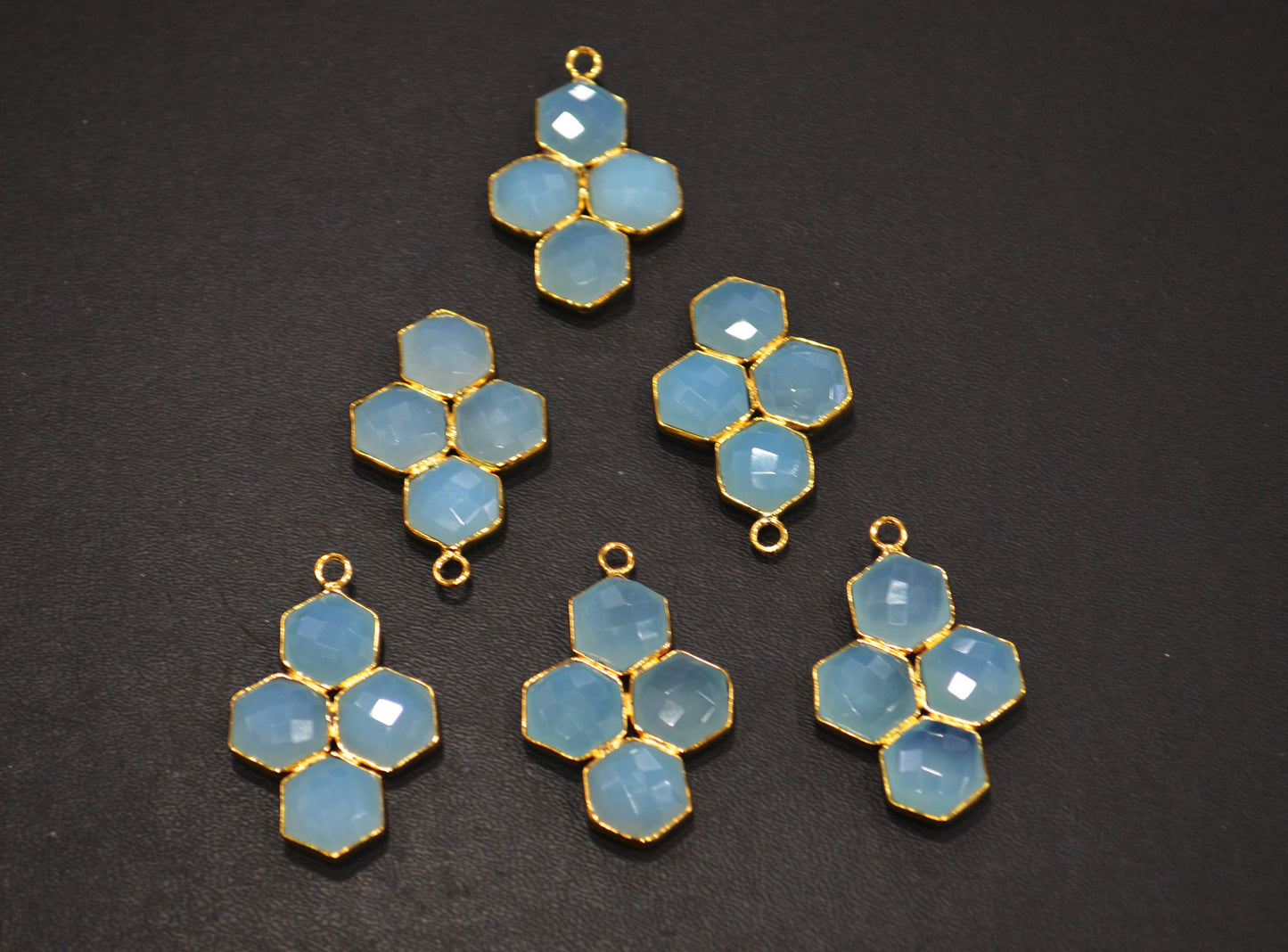 Aqua Chalcedony Faceted Fancy Shape Connector , Sold By Piece , 30 mm , RB-7467