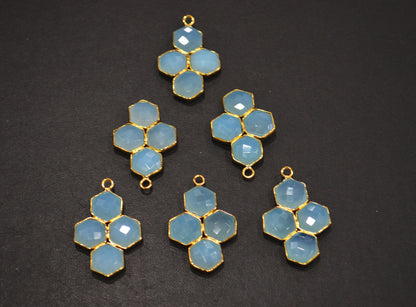 Aqua Chalcedony Faceted Fancy Shape Connector , Sold By Piece , 30 mm , RB-7467