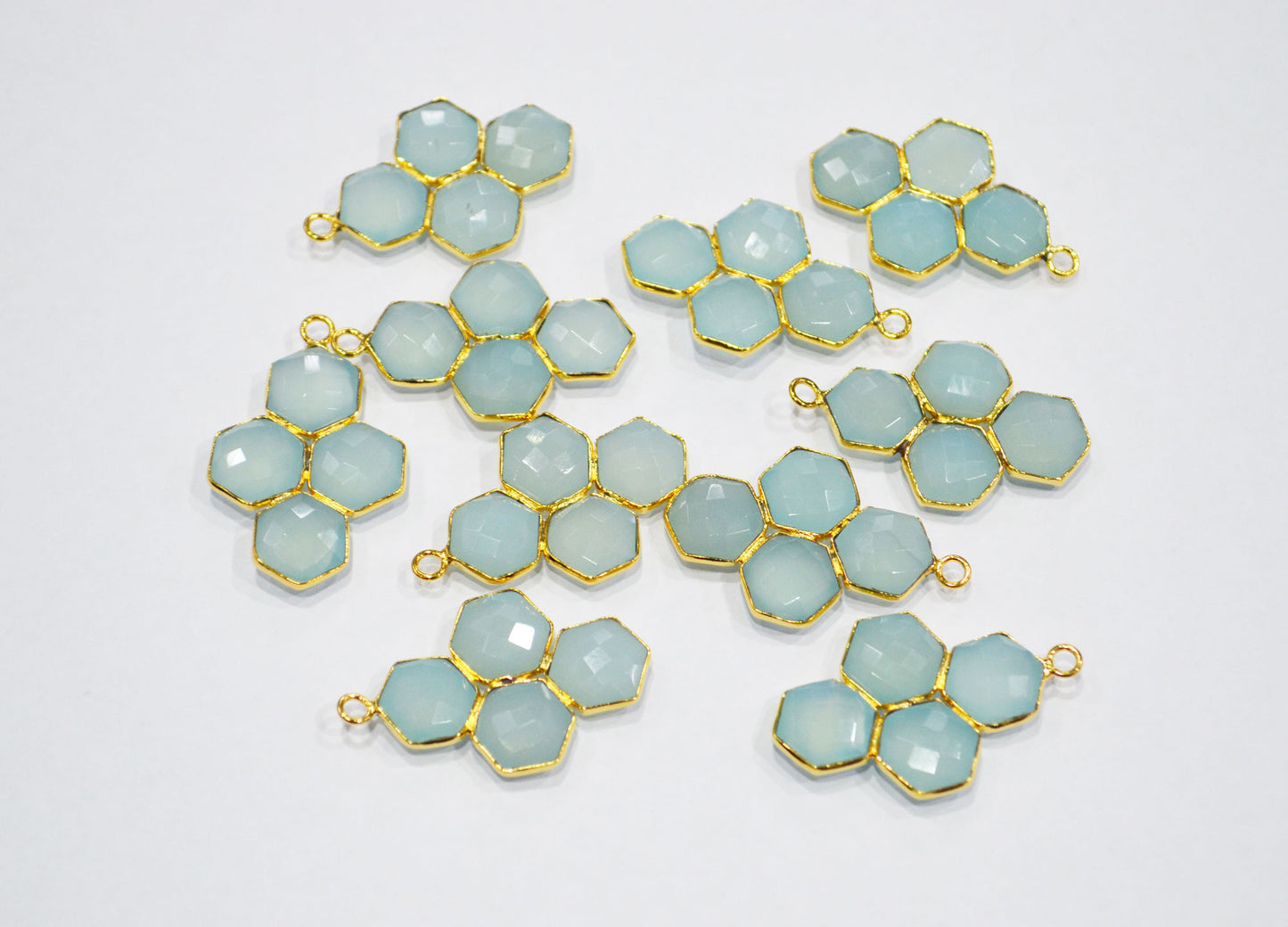 Aqua Chalcedony Faceted Fancy Shape Connector , Sold By Piece , 30 mm , RB-7467