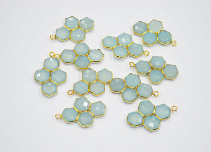 Aqua Chalcedony Faceted Fancy Shape Connector , Sold By Piece , 30 mm , RB-7467