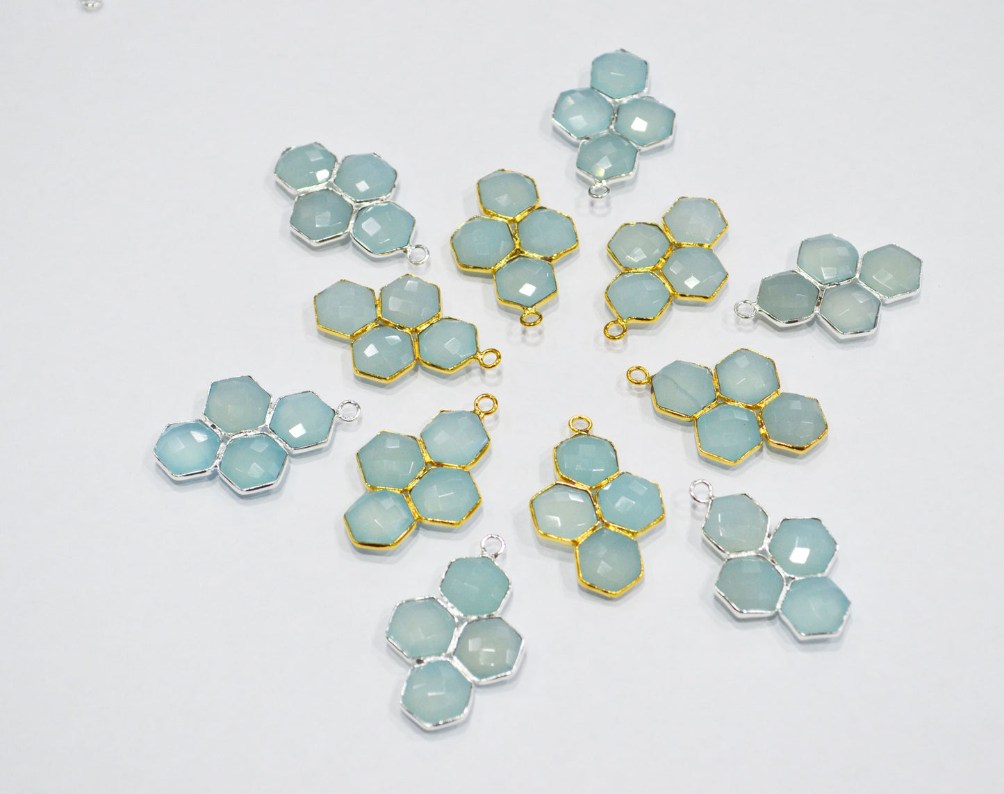 Aqua Chalcedony Faceted Fancy Shape Connector , Sold By Piece , 30 mm , RB-7467