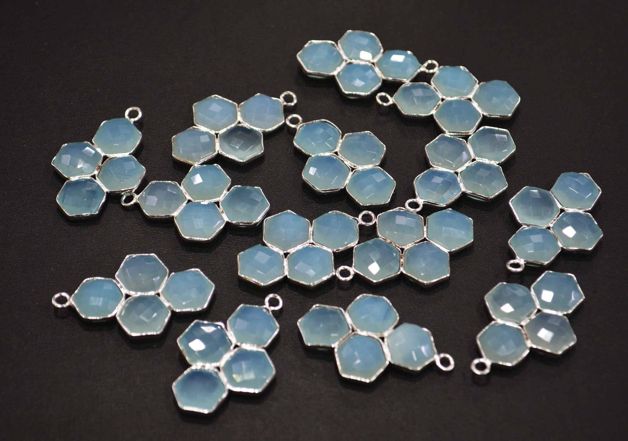 Aqua Chalcedony Faceted Fancy Shape Connector , Sold By Piece , 30 mm , RB-7467