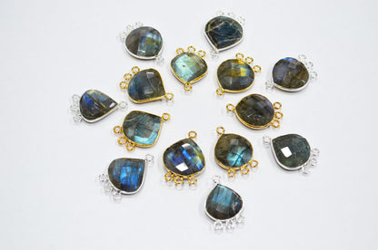 Labradorite Faceted Heart Shape Connector , Sold By Piece , 20 - 22 mm , RB-7468