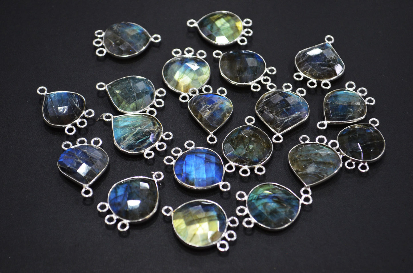 Labradorite Faceted Heart Shape Connector , Sold By Piece , 20 - 22 mm , RB-7468