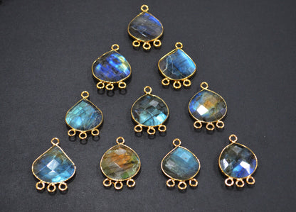Labradorite Faceted Heart Shape Connector , Sold By Piece , 20 - 22 mm , RB-7468
