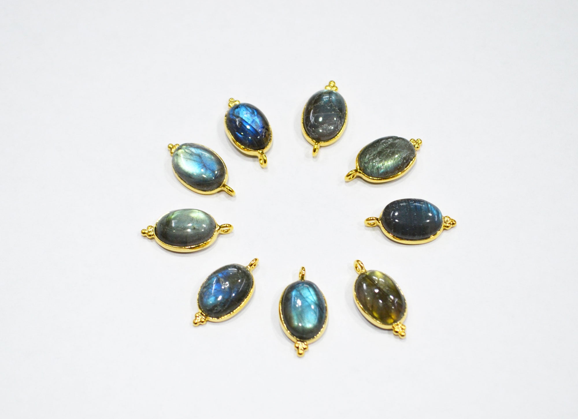 Labradorite Smooth Oval Shape Connector , Sold By Piece , 10x13 mm , RB-7469