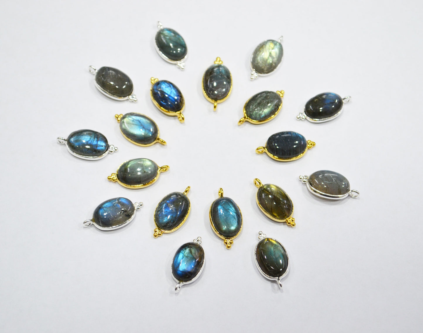 Labradorite Smooth Oval Shape Connector , Sold By Piece , 10x13 mm , RB-7469
