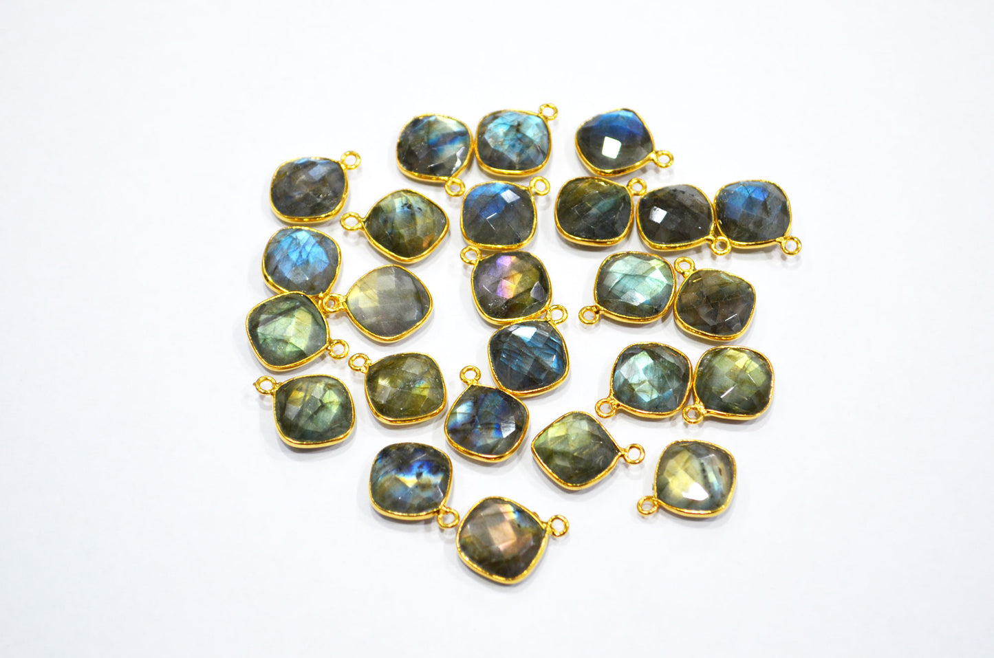 Flashy Labradorite Faceted Flat Dew Drops Shape Single Bail Connector , Sold By Piece , 14 - 15 mm , RB-7470