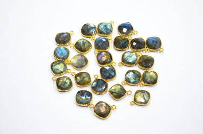 Flashy Labradorite Faceted Flat Dew Drops Shape Single Bail Connector , Sold By Piece , 14 - 15 mm , RB-7470