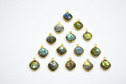 Flashy Labradorite Faceted Flat Dew Drops Shape Single Bail Connector , Sold By Piece , 14 - 15 mm , RB-7470