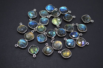Flashy Labradorite Faceted Flat Dew Drops Shape Single Bail Connector , Sold By Piece , 14 - 15 mm , RB-7470