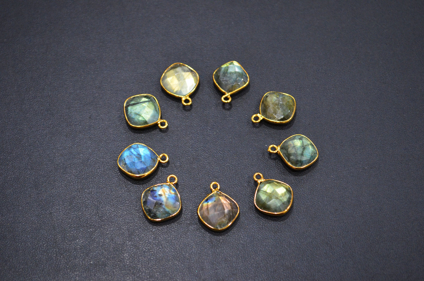 Flashy Labradorite Faceted Flat Dew Drops Shape Single Bail Connector , Sold By Piece , 14 - 15 mm , RB-7470