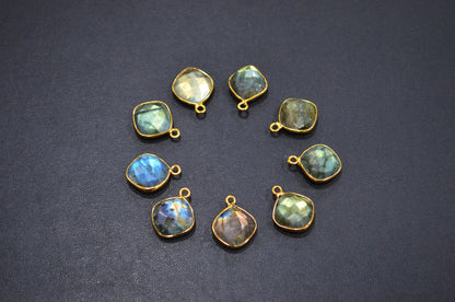 Flashy Labradorite Faceted Flat Dew Drops Shape Single Bail Connector , Sold By Piece , 14 - 15 mm , RB-7470