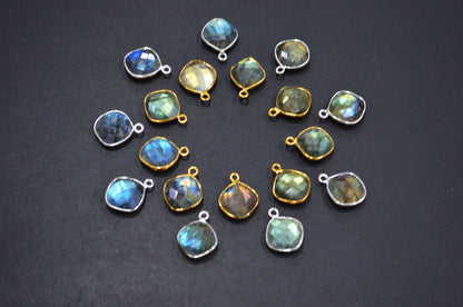 Flashy Labradorite Faceted Flat Dew Drops Shape Single Bail Connector , Sold By Piece , 14 - 15 mm , RB-7470