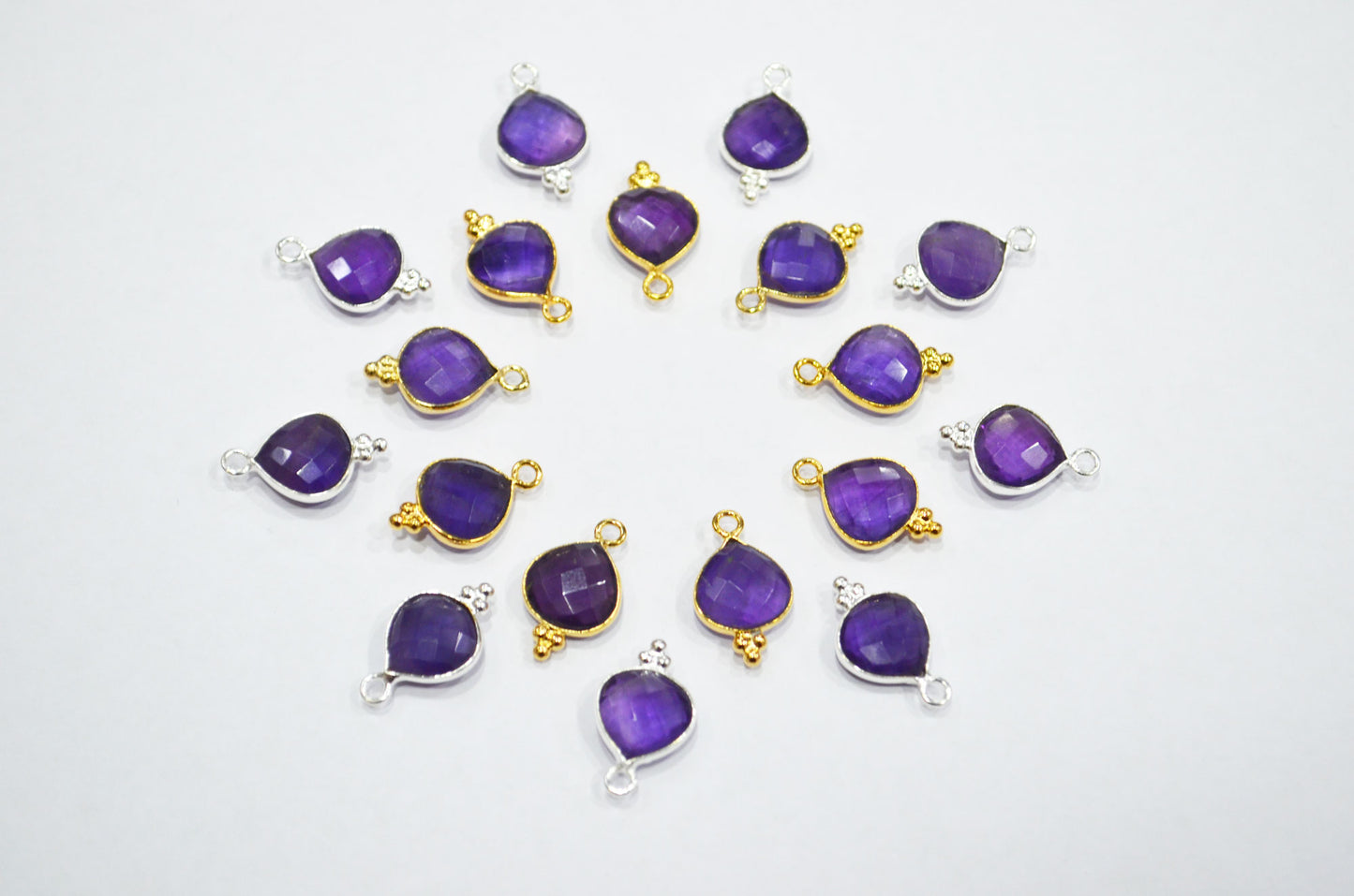 Amethyst Faceted Heart Shape Connector , Sold By Piece , 11 mm , RB-7471