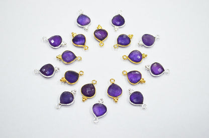 Amethyst Faceted Heart Shape Connector , Sold By Piece , 11 mm , RB-7471