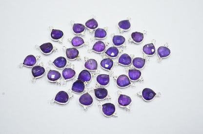 Amethyst Faceted Heart Shape Connector , Sold By Piece , 11 mm , RB-7471