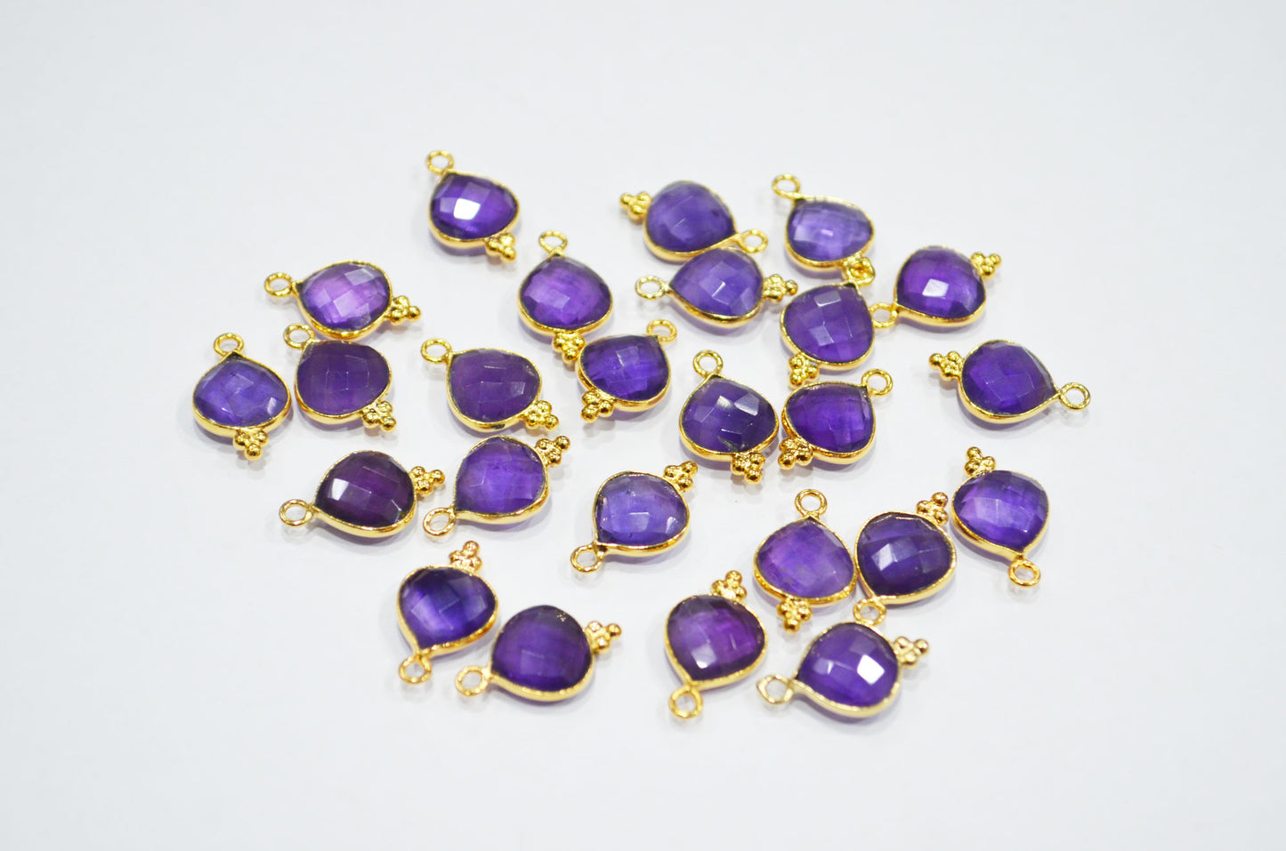 Amethyst Faceted Heart Shape Connector , Sold By Piece , 11 mm , RB-7471