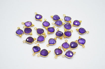Amethyst Faceted Heart Shape Connector , Sold By Piece , 11 mm , RB-7471