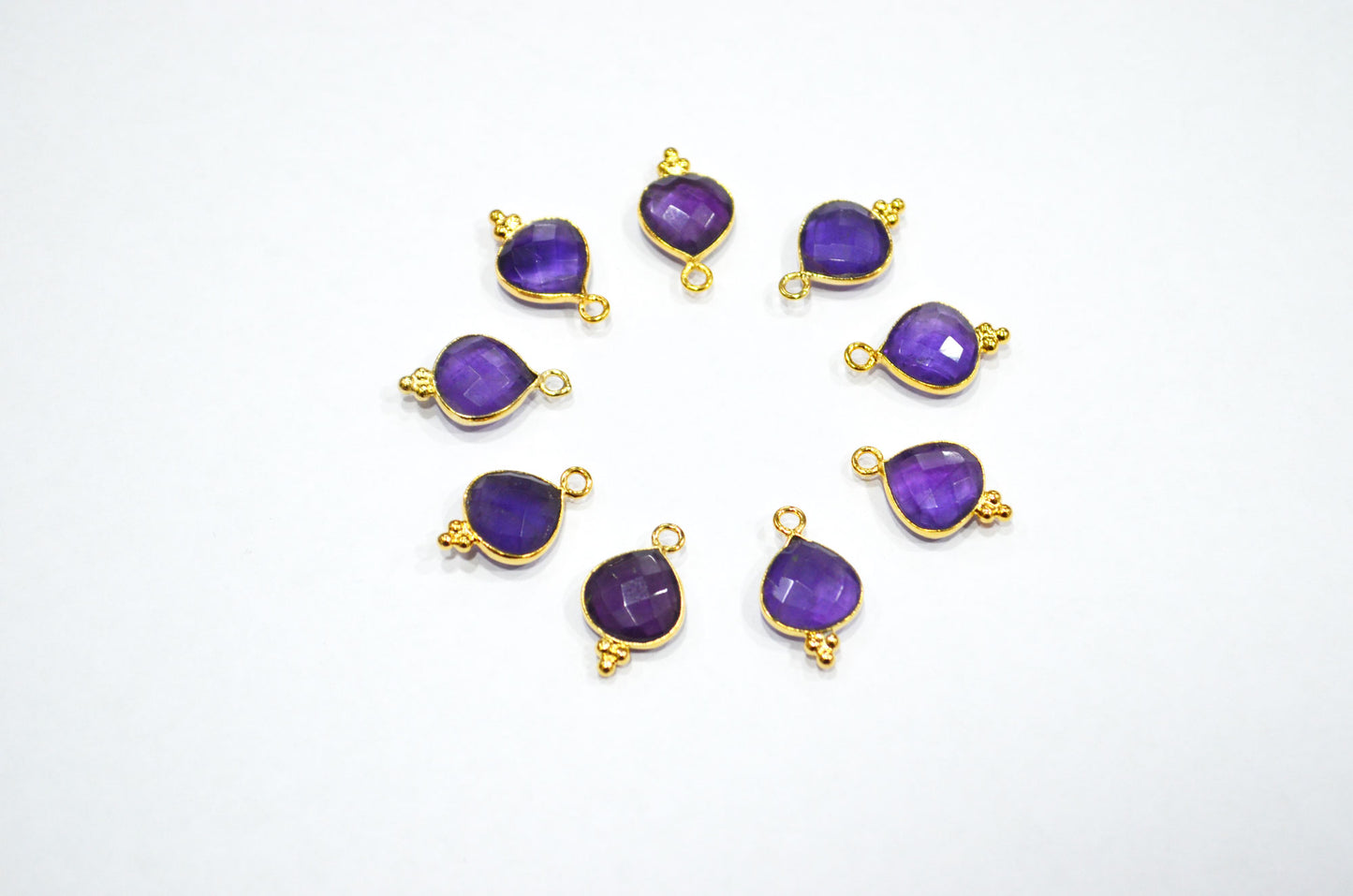 Amethyst Faceted Heart Shape Connector , Sold By Piece , 11 mm , RB-7471