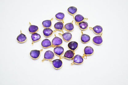 Amethyst Faceted Heart Shape Connector , Sold By Piece , 11 mm , RB-7472