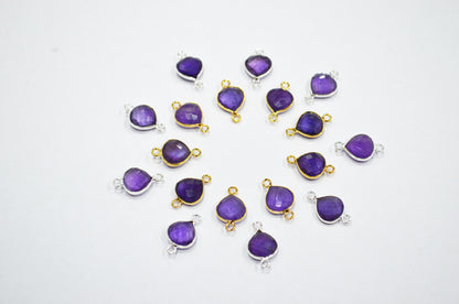 Amethyst Faceted Heart Shape Connector , Sold By Piece , 11 mm , RB-7473