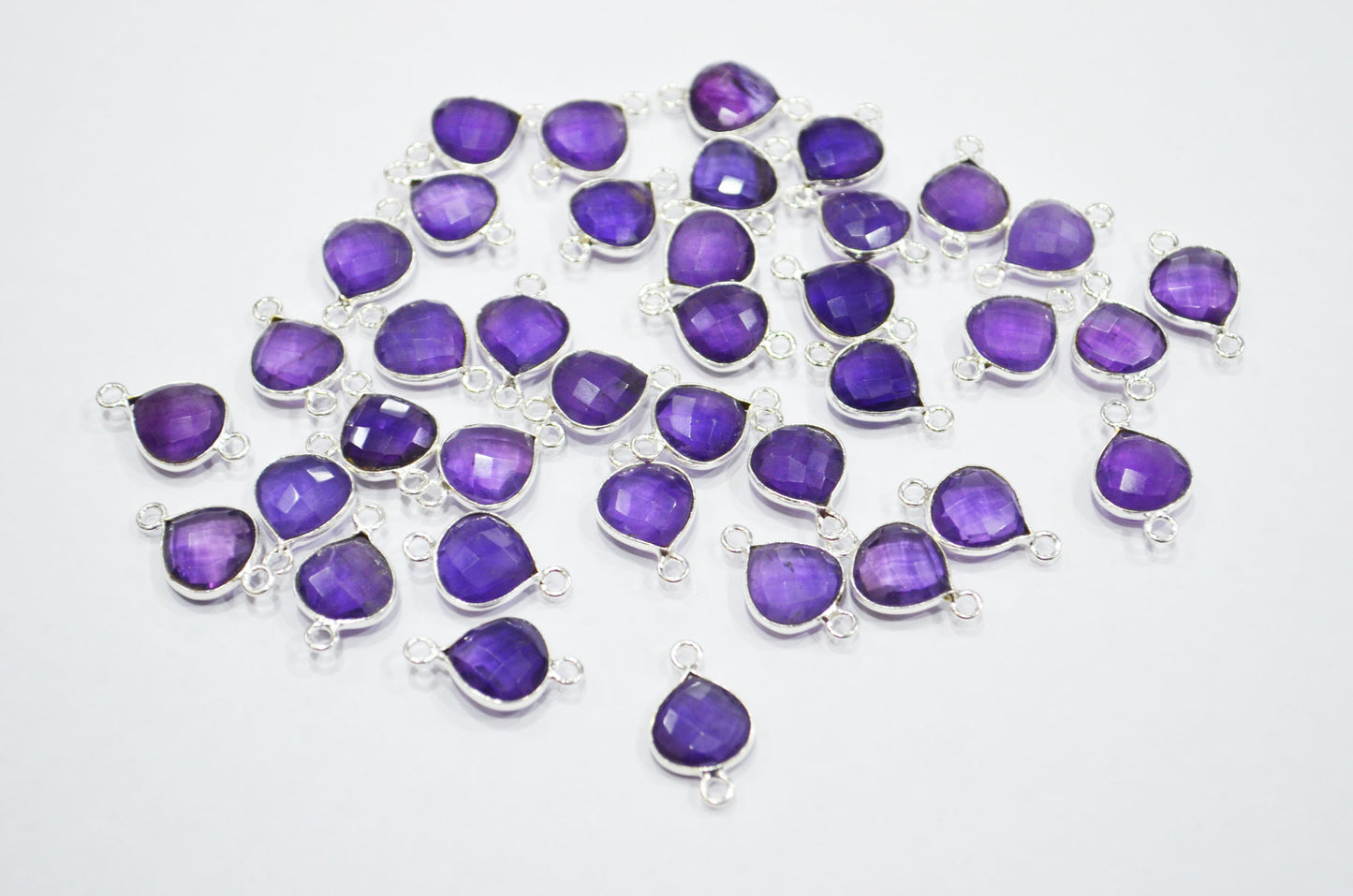 Amethyst Faceted Heart Shape Connector , Sold By Piece , 11 mm , RB-7473