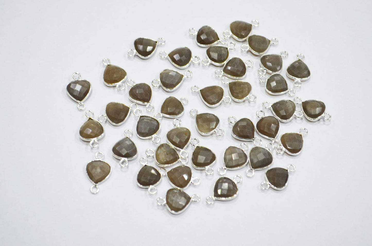 Gray Moonstone Faceted Heart Shape Connector , Sold By Piece , 11 mm , RB-7477