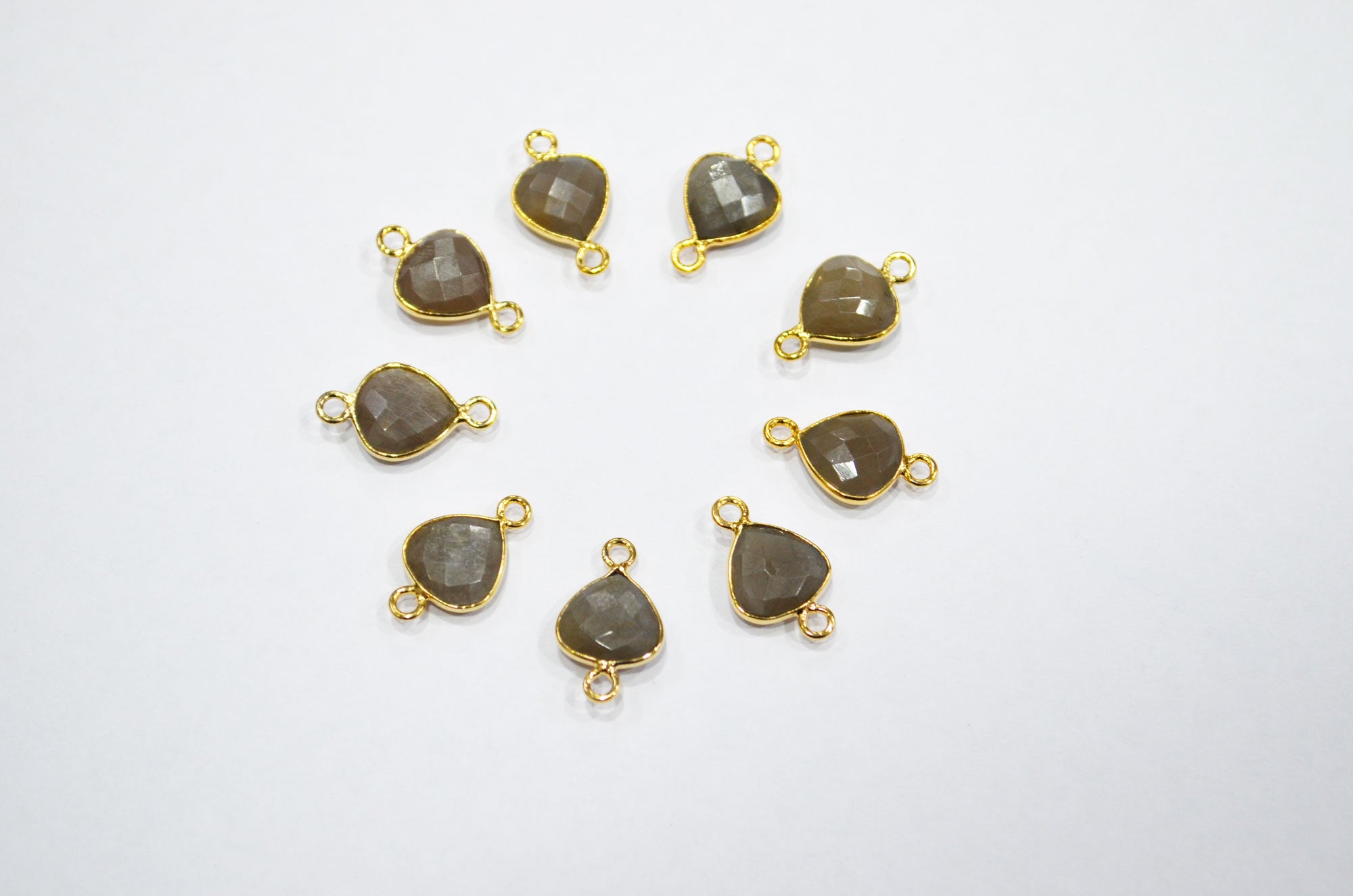 Gray Moonstone Faceted Heart Shape Connector , Sold By Piece , 11 mm , RB-7477
