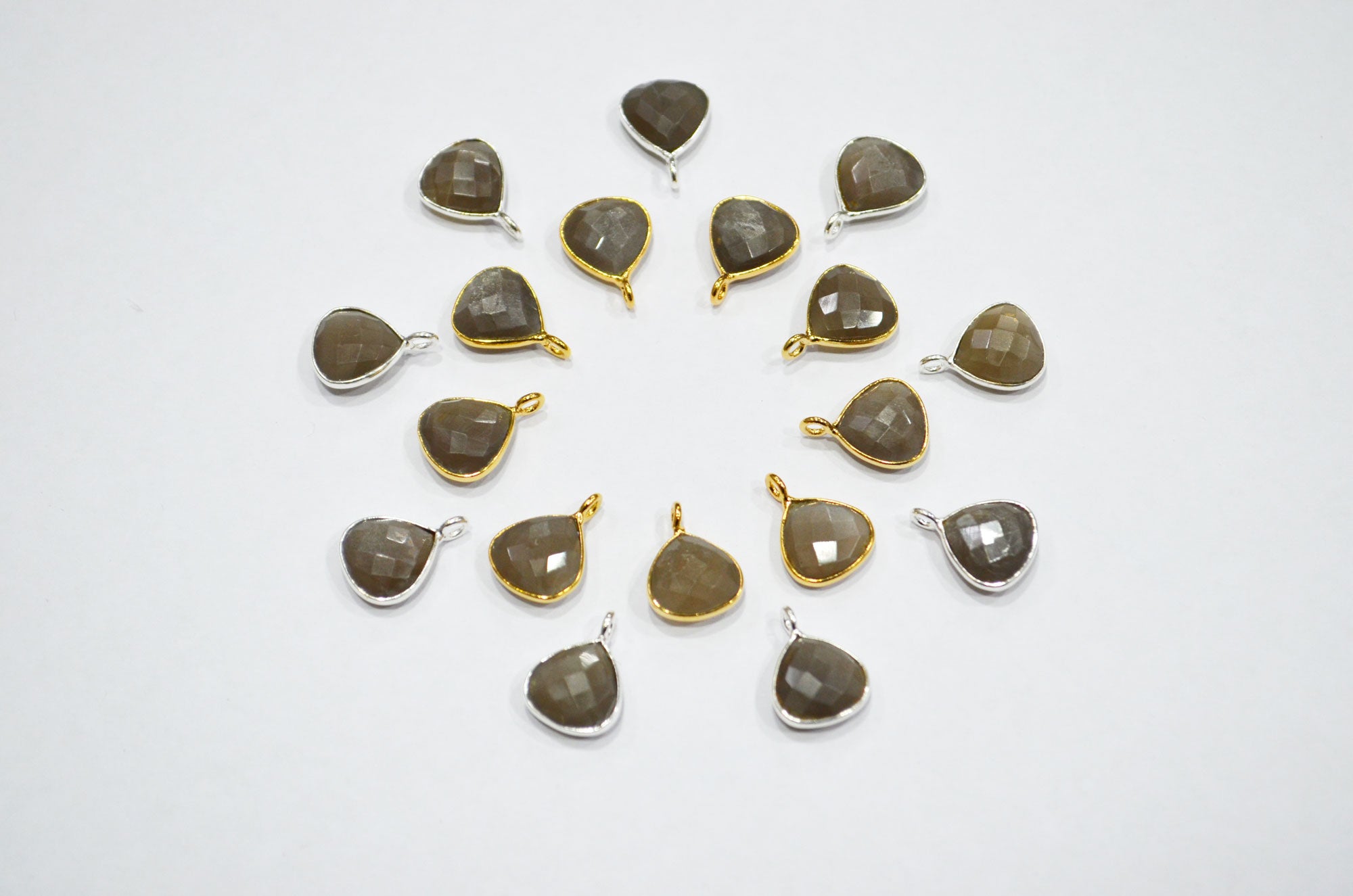 Gray Moonstone Faceted Heart Shape Connector , Sold By Piece , 11 mm , RB-7478