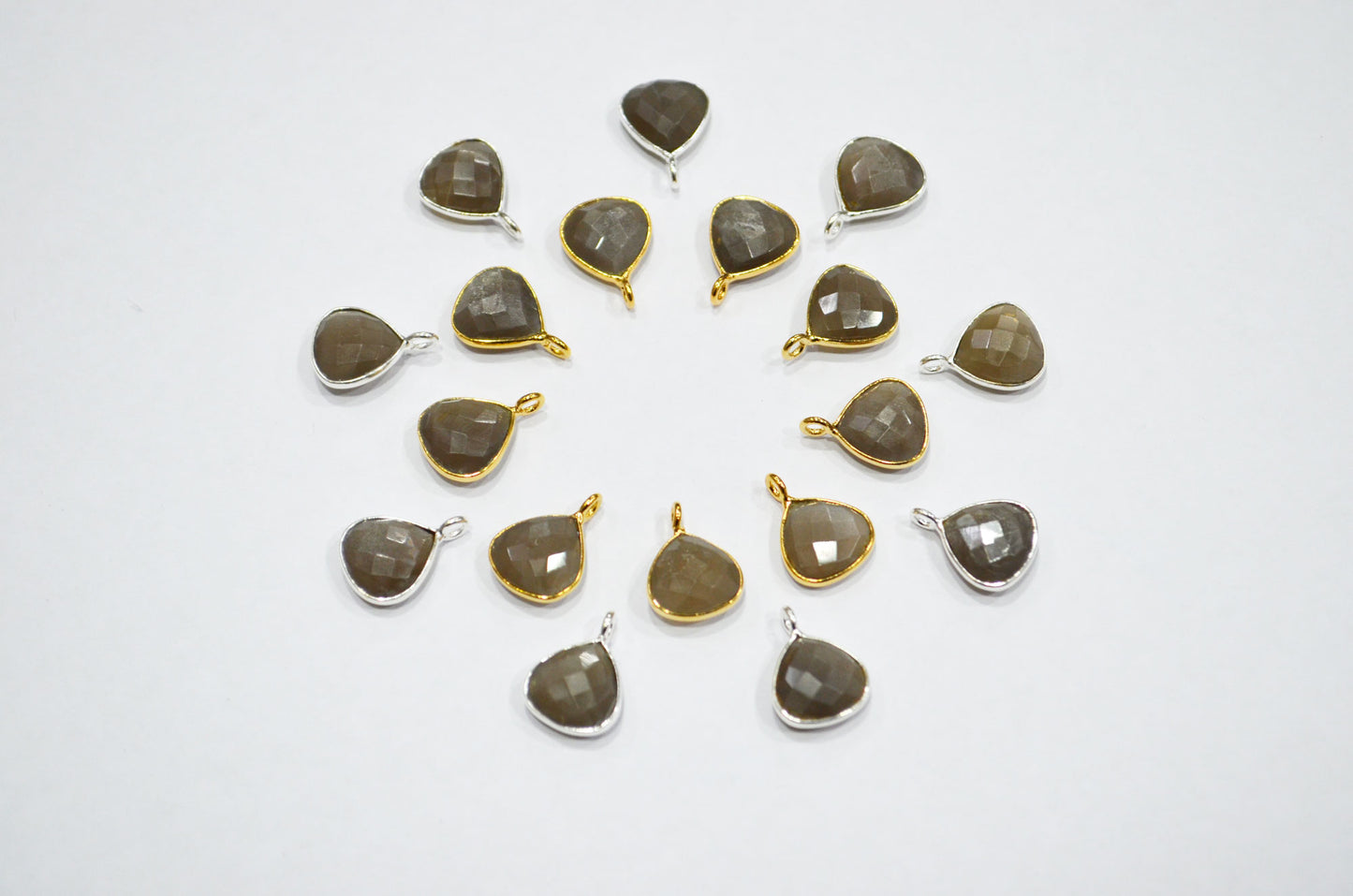 Gray Moonstone Faceted Heart Shape Connector , Sold By Piece , 11 mm , RB-7478