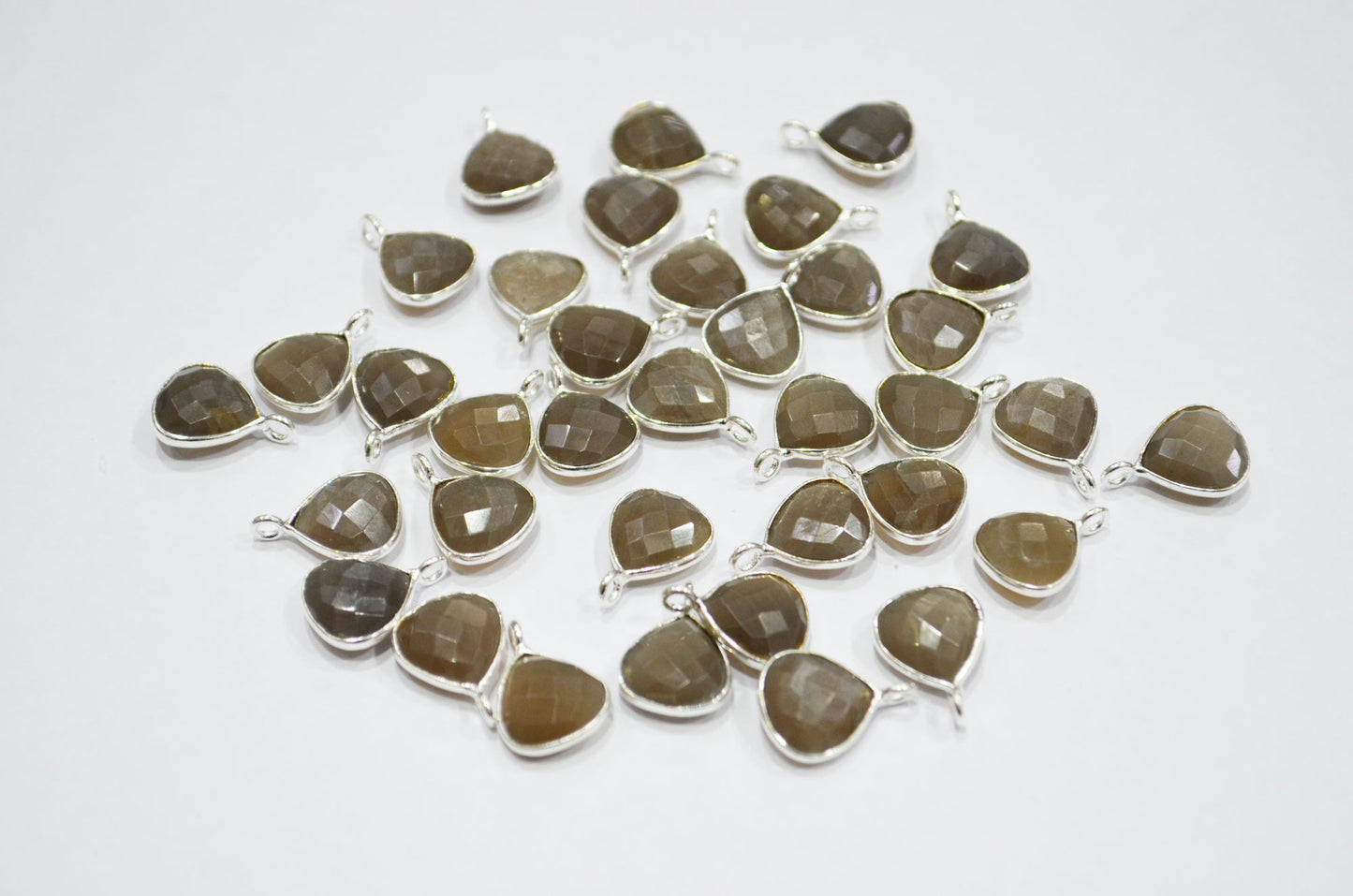 Gray Moonstone Faceted Heart Shape Connector , Sold By Piece , 11 mm , RB-7478