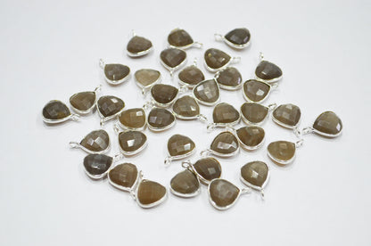Gray Moonstone Faceted Heart Shape Connector , Sold By Piece , 11 mm , RB-7478