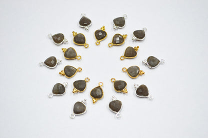 Gray Moonstone Faceted Heart Shape Connector , Sold By Piece , 11 mm , RB-7479