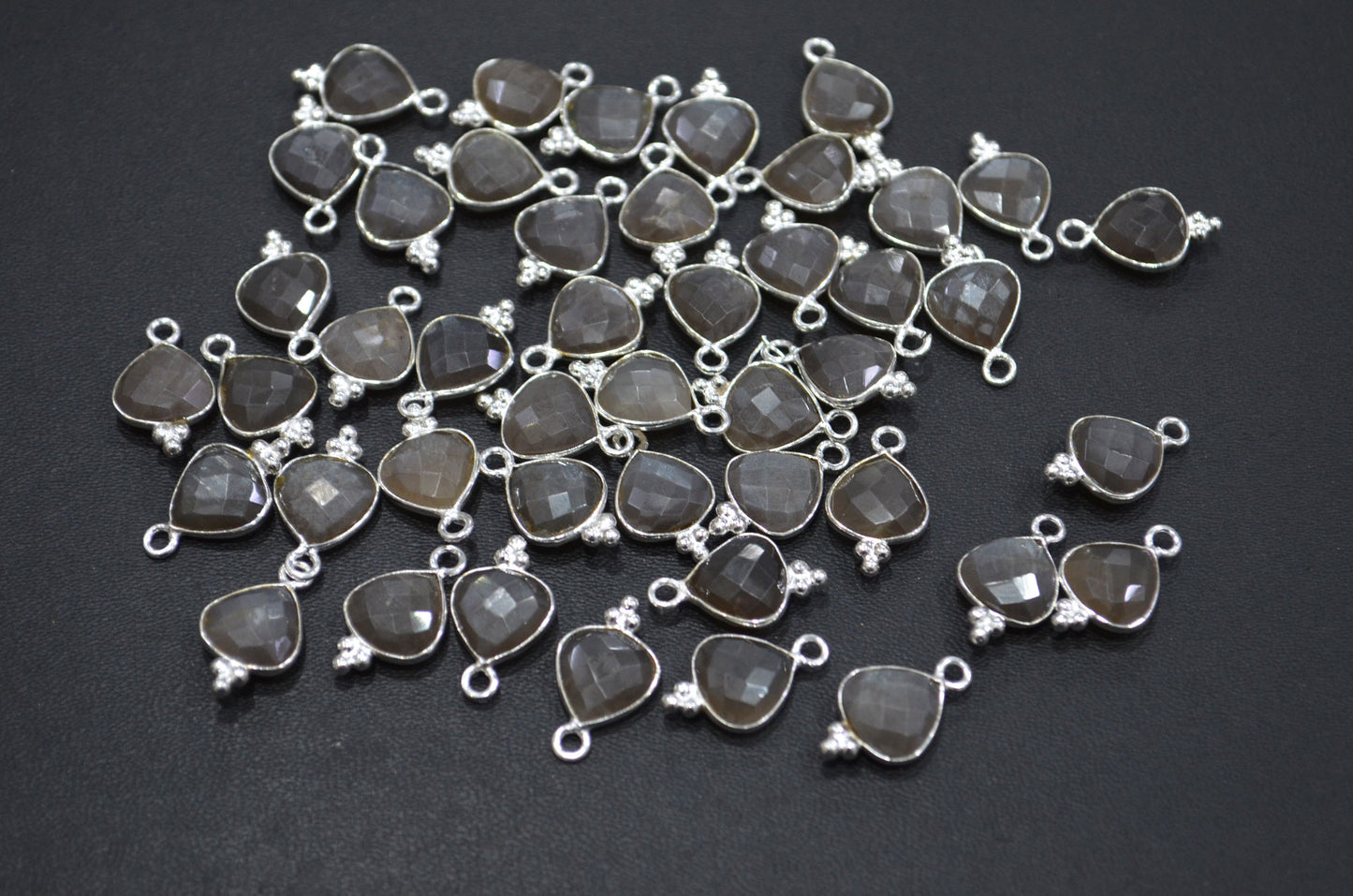 Gray Moonstone Faceted Heart Shape Connector , Sold By Piece , 11 mm , RB-7479
