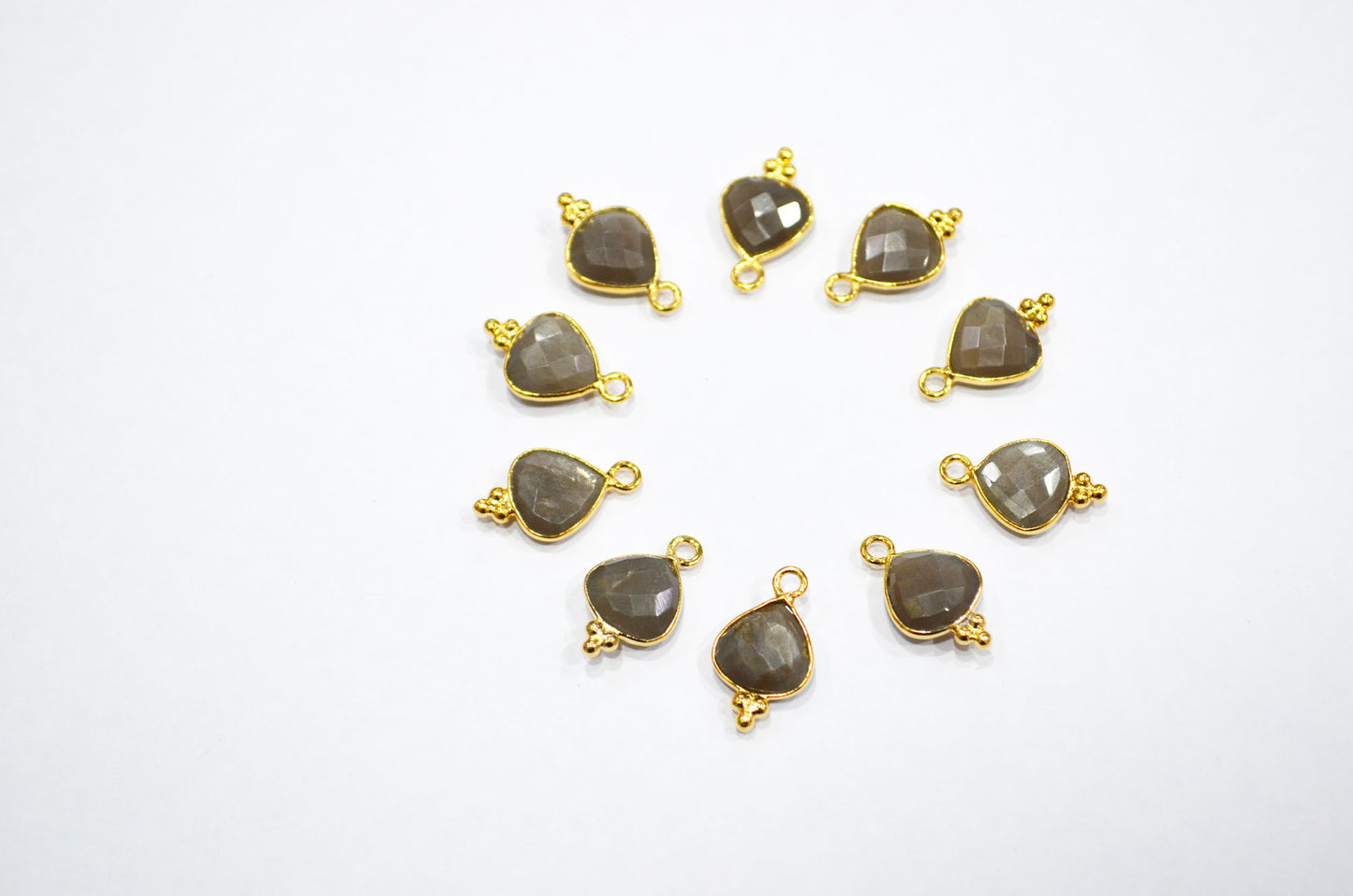 Gray Moonstone Faceted Heart Shape Connector , Sold By Piece , 11 mm , RB-7479