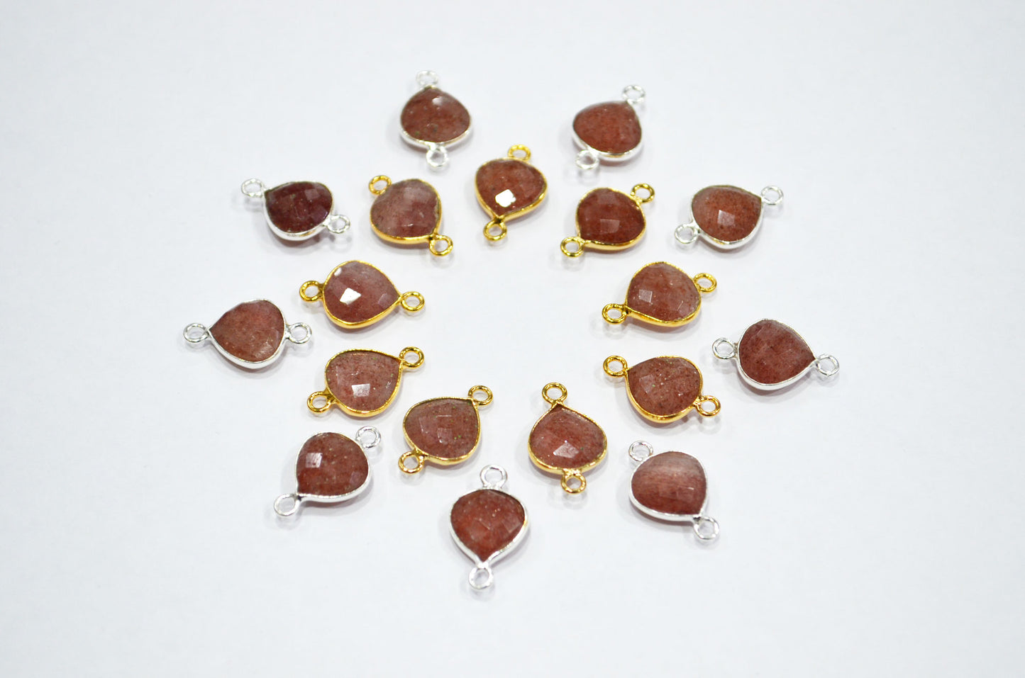 Red Strawberry Quartz Faceted Heart Shape Connector , Sold By Piece , 11 mm , RB-7480