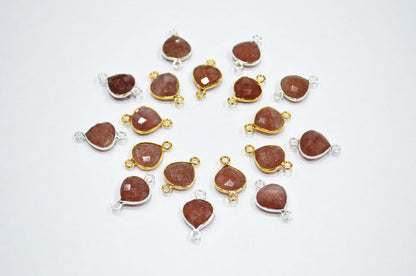 Red Strawberry Quartz Faceted Heart Shape Connector , Sold By Piece , 11 mm , RB-7480