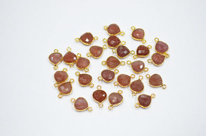 Red Strawberry Quartz Faceted Heart Shape Connector , Sold By Piece , 11 mm , RB-7480