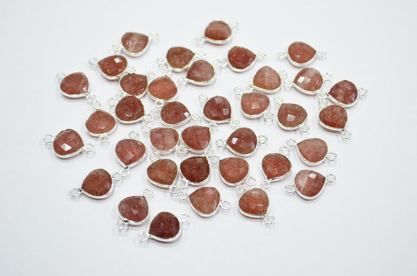 Red Strawberry Quartz Faceted Heart Shape Connector , Sold By Piece , 11 mm , RB-7480