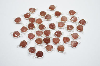 Red Strawberry Quartz Faceted Heart Shape Connector , Sold By Piece , 11 mm , RB-7480