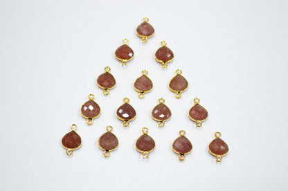 Red Strawberry Quartz Faceted Heart Shape Connector , Sold By Piece , 11 mm , RB-7480
