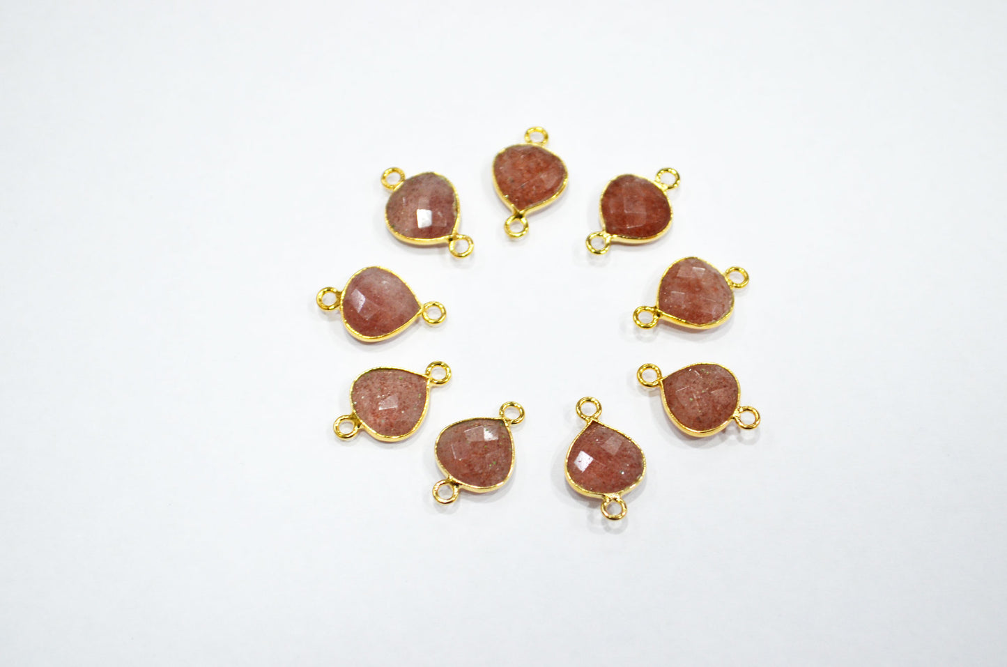 Red Strawberry Quartz Faceted Heart Shape Connector , Sold By Piece , 11 mm , RB-7480