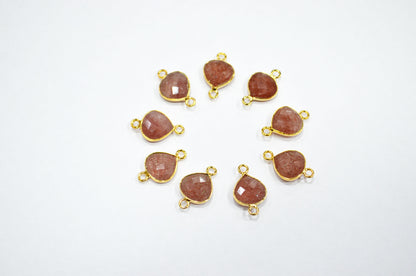 Red Strawberry Quartz Faceted Heart Shape Connector , Sold By Piece , 11 mm , RB-7480